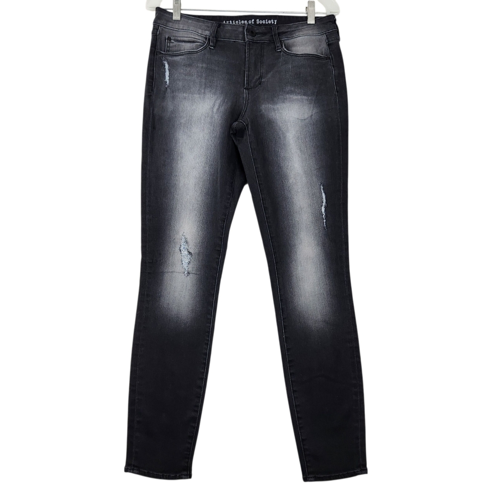 Articles Of Society Sarah Storm Womens 28 Black Distressed Skinny Stretch Jeans